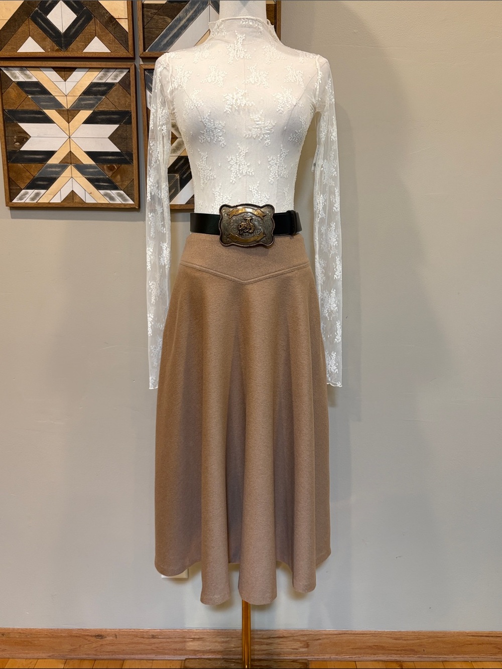 Vintage Ralph Lauren Collection 2004 Camel Wool Flared Midi Skirt size 8 - Picture 2 of 16